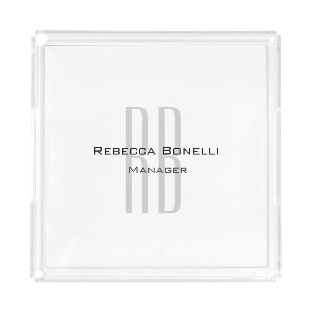 Exclusive Unique White Gray Monogram Modern Acrylic Tray (Front)