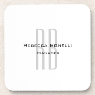 Exclusive Unique White Gray Monogram Modern Beverage Coaster