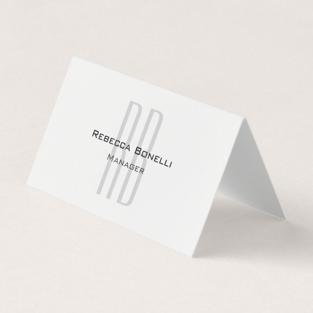 Exclusive Unique White Gray Monogram Modern Business Card (Front)