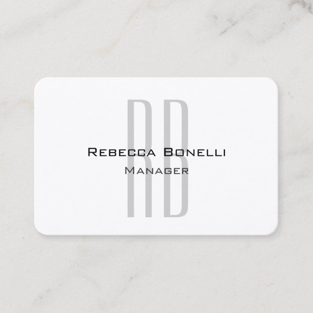 Exclusive Unique White Gray Monogram Modern Business Card (Front)
