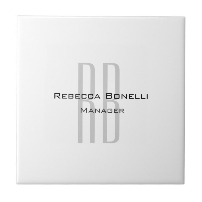 Exclusive Unique White Gray Monogram Modern Ceramic Tile (Front)