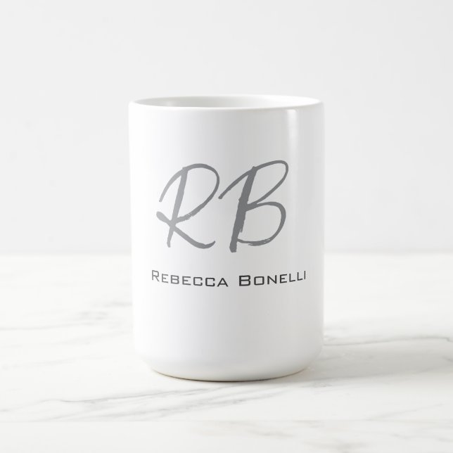 Exclusive Unique White Gray Monogram Modern Coffee Mug (Center)