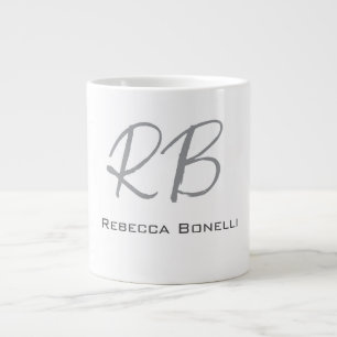 Exclusive Unique White Gray Monogram Modern Giant Coffee Mug