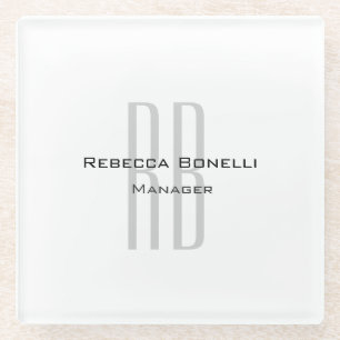 Exclusive Unique White Gray Monogram Modern Glass Coaster