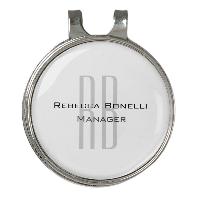 Exclusive Unique White Gray Monogram Modern Golf Hat Clip (Front)