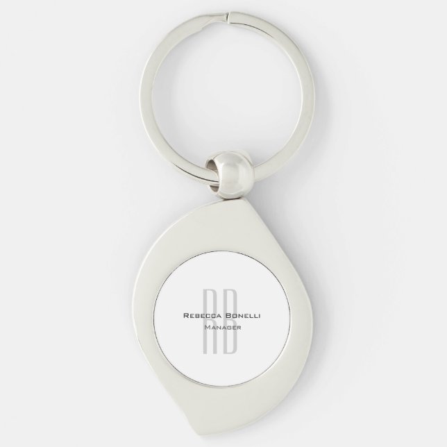 Exclusive Unique White Gray Monogram Modern Keychain (Front)