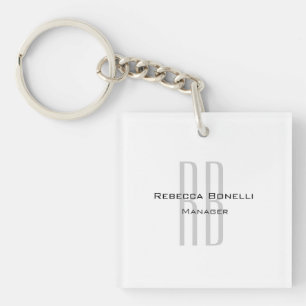 Exclusive Unique White Gray Monogram Modern Keychain