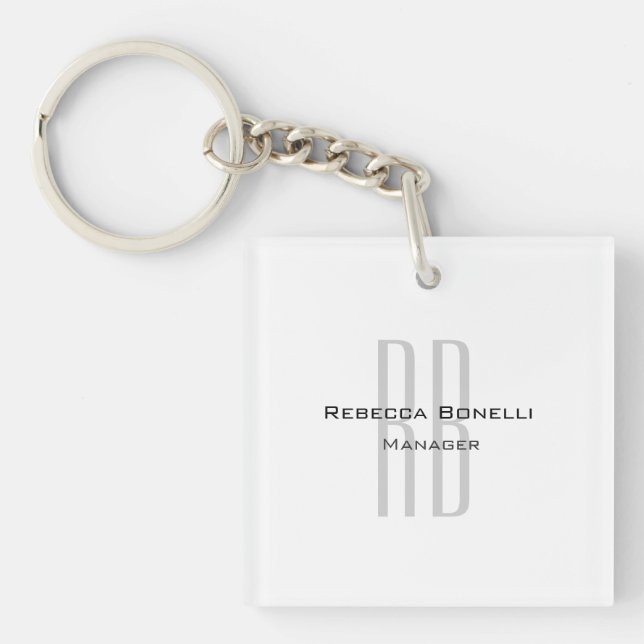 Exclusive Unique White Gray Monogram Modern Keychain (Front)