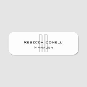 Exclusive Unique White Gray Monogram Modern Name Tag