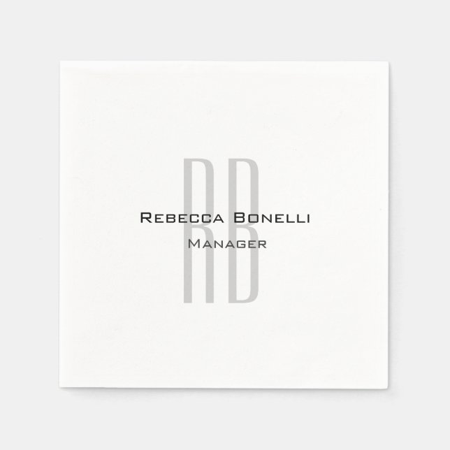 Exclusive Unique White Gray Monogram Modern Napkins (Front)