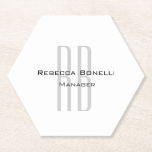 Exclusive Unique White Gray Monogram Modern Paper Coaster