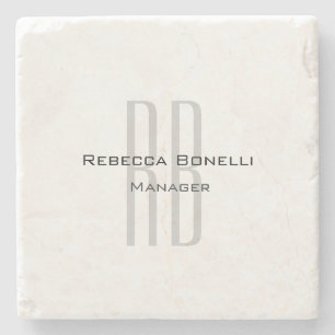 Exclusive Unique White Gray Monogram Modern Stone Coaster