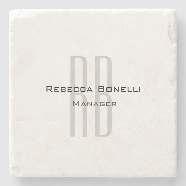 Exclusive Unique White Gray Monogram Modern Stone Coaster (Front)