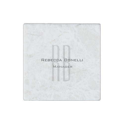 Exclusive Unique White Gray Monogram Modern Stone Magnet