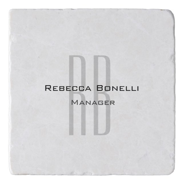 Exclusive Unique White Gray Monogram Modern Trivet (Front)