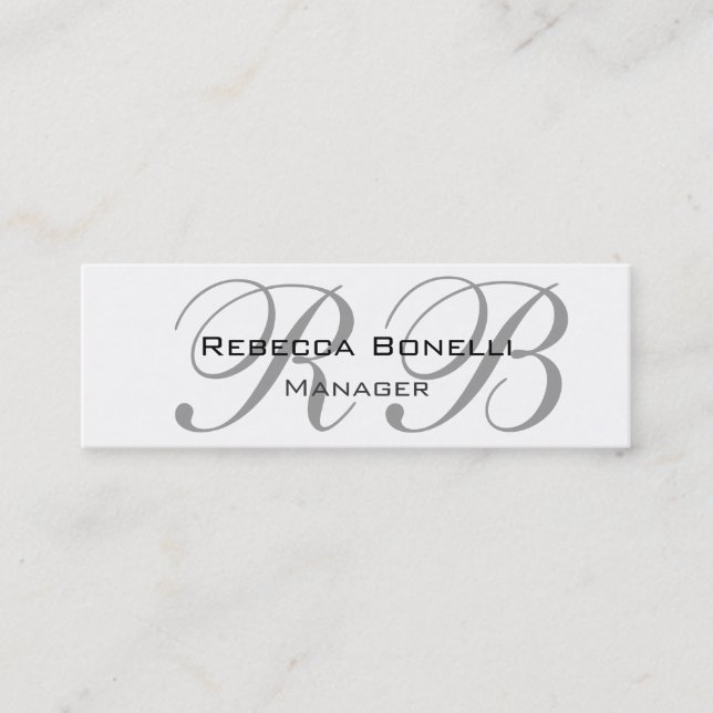 Exclusive Unique White Gray Monogram Slim Mini Business Card (Front)