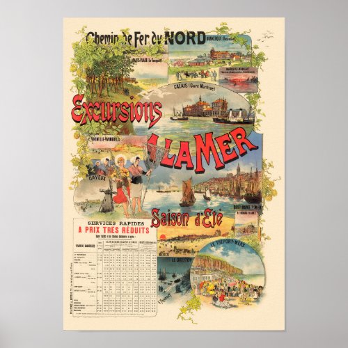 Excursions  la Mer France Vintage Poster 1891