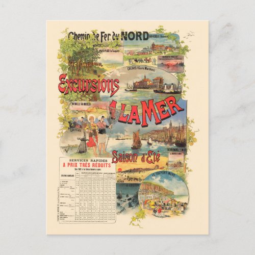 Excursions  la Mer France Vintage Poster 1891 Postcard