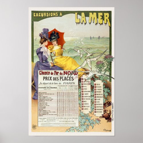 Excursions  la mer France Vintage Poster 1895