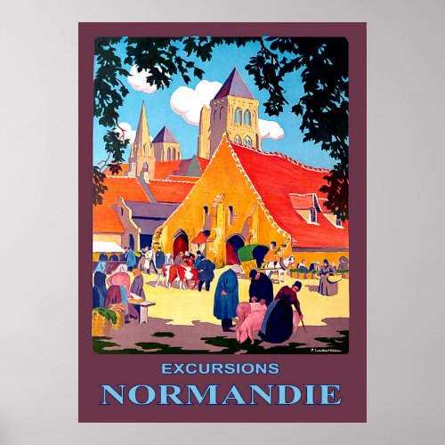 Excursions in Normandy France vintage travel Poster