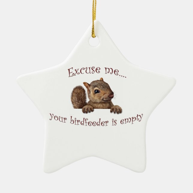 Excuse me...your birdfeeder is empty ceramic ornament (Front)