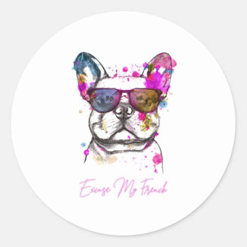 Excuse My French Funny French Bulldog Classic Round Sticker