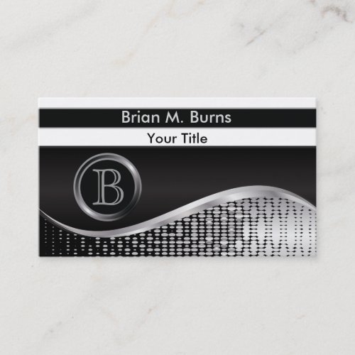 Executive Black and Silver   Monogram Business Card