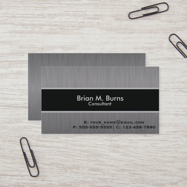 Executive Black Brush Steel Business Card (Front/Back In Situ)