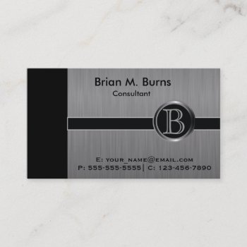 Executive Black Brush Steel Monogram Business Card by DesignsbyDonnaSiggy at Zazzle