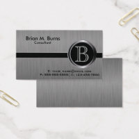 Executive Black Brush Steel Monogram Business Card