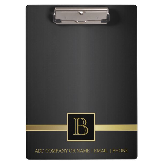Executive Black & Gold Monogram Design Clipboard (Front)