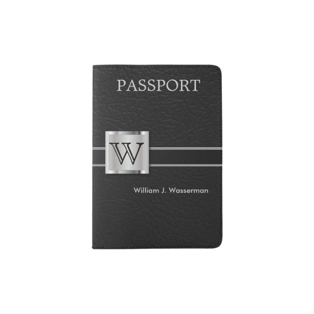 Executive Black Leather Style | Monogram Passport Holder (Front)