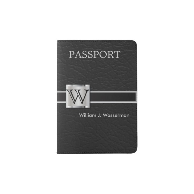 Executive Black Leather Style | Monogram Passport Holder (Front)