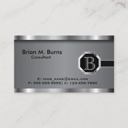 Executive Black Steel Chrome Monogram Business Card