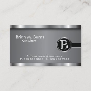 Executive Black Steel Monogram Business Card by DesignsbyDonnaSiggy at Zazzle