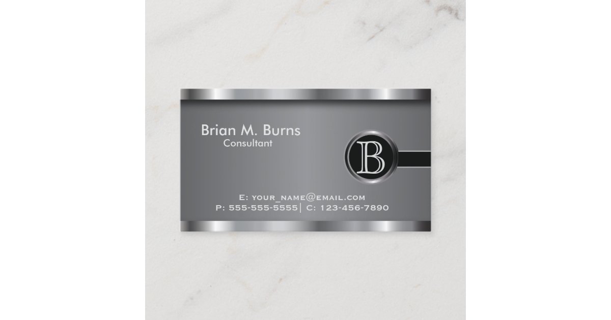 Executive Black Steel Monogram Business Card | Zazzle