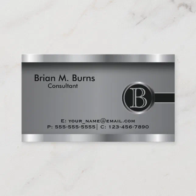 Executive Black Steel Monogram Business Card | Zazzle