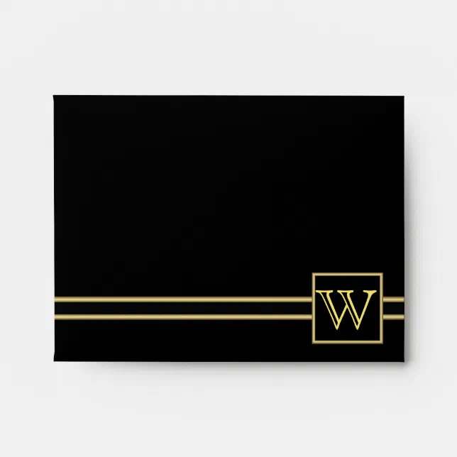 Executive Black with Gold | Monogram Plate Envelope | Zazzle