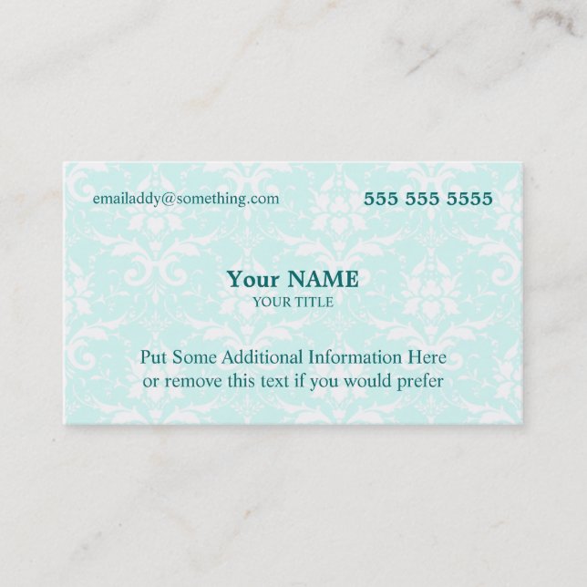 Executive Blue and White Damask Business Card (Front)