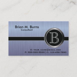 Executive Blue Brush Steel Monogram Business Card