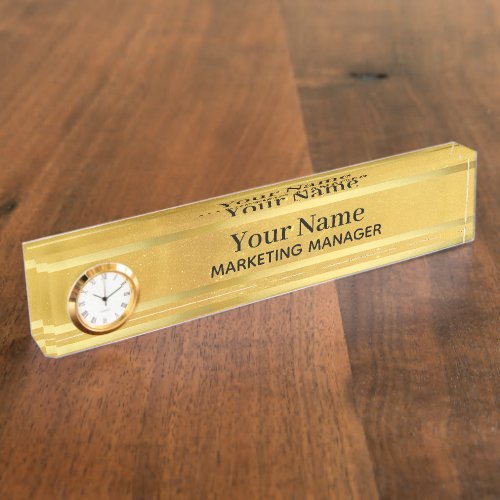 Executive Brass Desktop Mini Gold Clock Name Plate