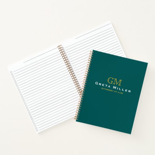Executive Business Dark Teal Gold Monogram Notebook