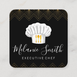 Executive Chef Art Deco Trim Square Business Card