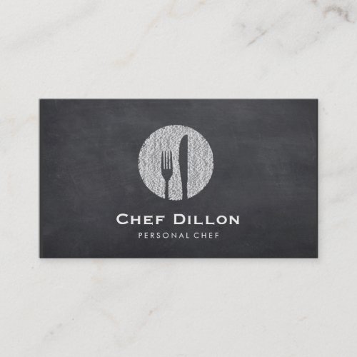 Executive Chef Chalkboard Fork and Knife Catering Business Card