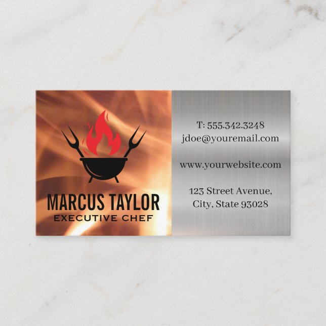 Executive Chef | Fire | Restaurant Logo Business Card (Front)