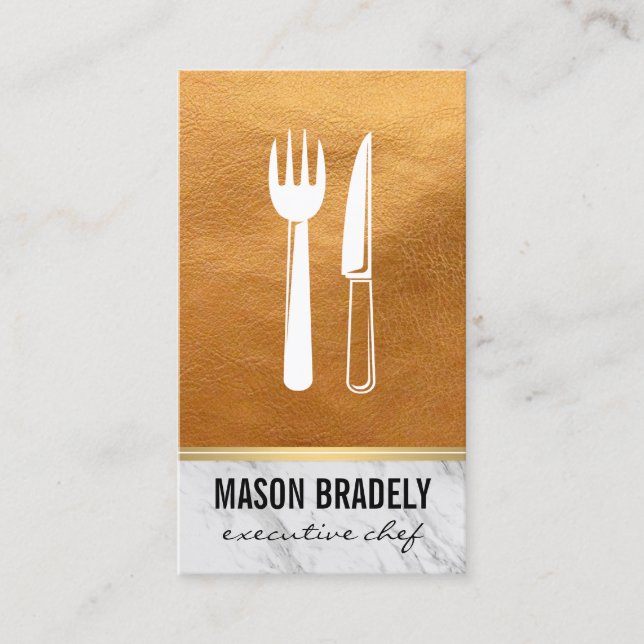 Executive Chef Gold Leather Marble Trim Business Card (Front)