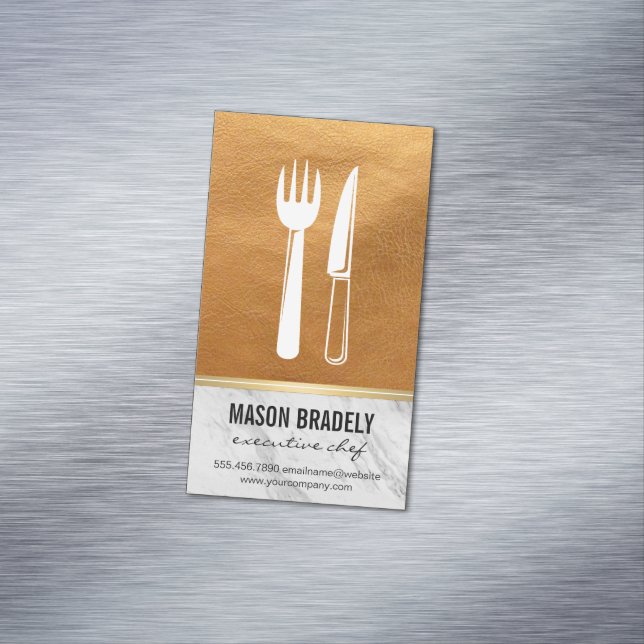 Executive Chef Gold Leather Marble Trim Business Card Magnet (In Situ)