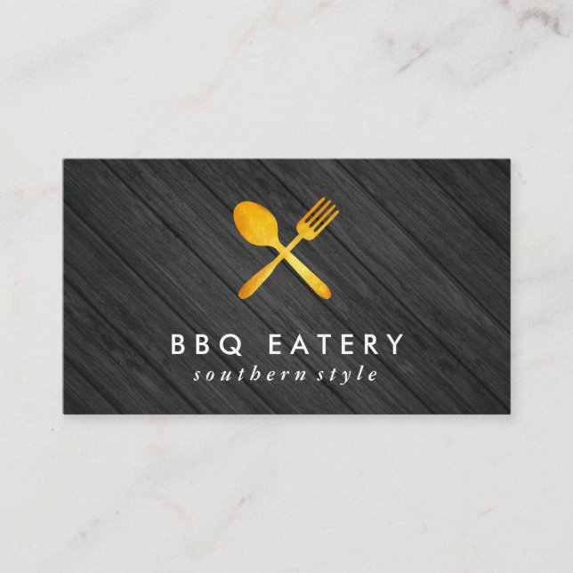 Executive Chef Golden Utensils Wood Trim Business Card (Front)