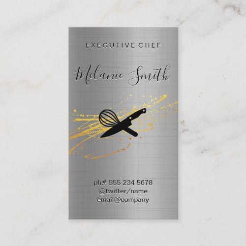 Executive Chef  Metallic Background Business Card