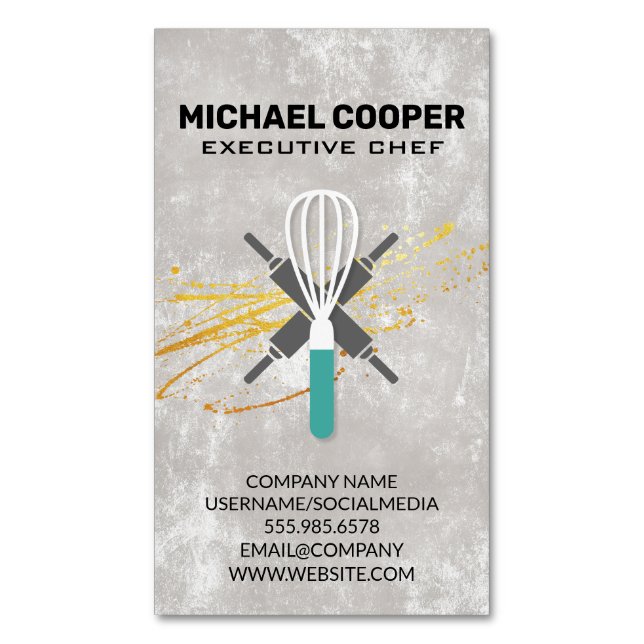 Executive Chef | Rolling Pins and Whisk Business Card Magnet (Front Vertical)